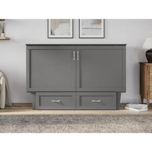 Chelsea Queen Grey Wood Murphy Bed Chest with Mattress, Storage & Built-in Charging
