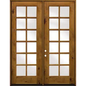 60 in. x 96 in. French Knotty Alder Wood 12-Lite Clear Glass provincial stain Right Active Double Prehung Front Door