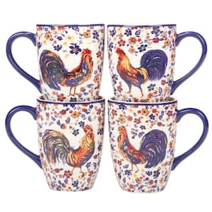 Morning Rooster 20 oz. Mulit-Colored Earthenware Beverage Mugs (Set of 4)