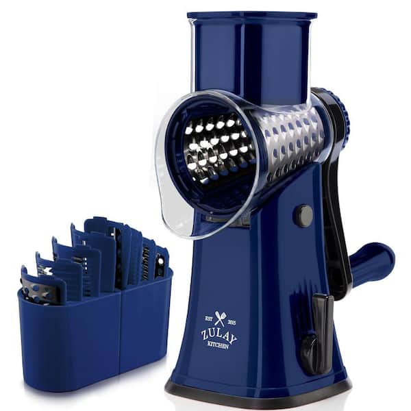 Rotary Cheese Grater 5-Blade Manual Hand Crank with Suction Base & 5 Interchangeable Drums