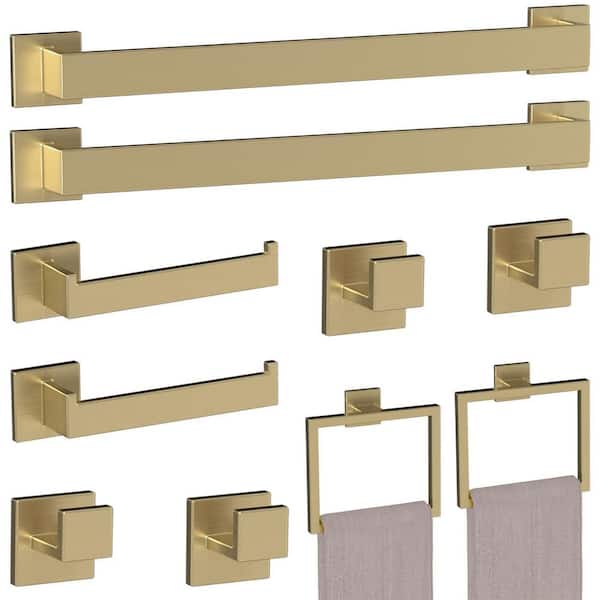 23.6 in. Stainless Steel Bath Towel Bar in Brushed Glod, 10-Pieces Wall Mounted Hardware Set, Towel Racks for Bathroom