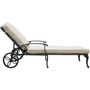 Aluminum Outdoor Chaise Lounge with Beige Cushions for Pool, Garden, Backyard
