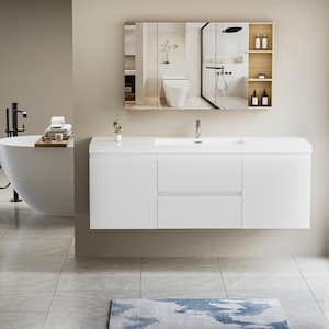 Achilles 59 in. W x 20 in. D x 22.5 in. H Single Sink Floating Bath Vanity in Glossy White with White Resin Top