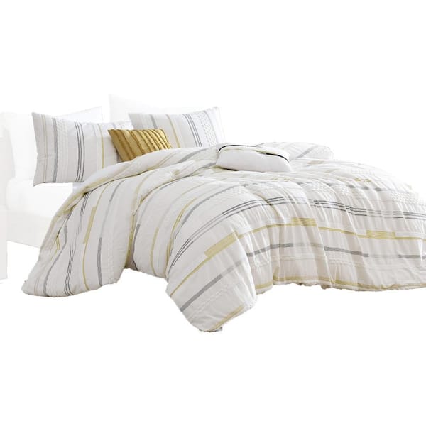Benjara Mary 6- Piece Ivory and White Solid Print Cotton Queen Comforter Set