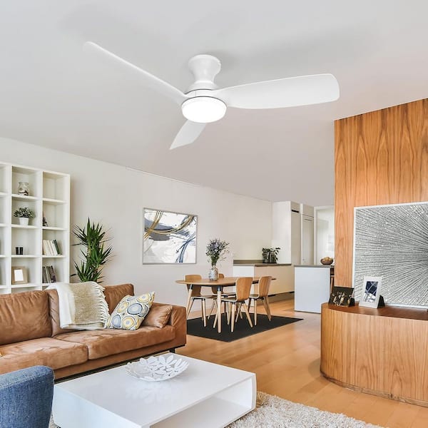 44 in. White Standard Flush Mount Ceiling Fan With Lights Remote Control, Reversible Quiet DC Motor, 6 Speed, Dimmable