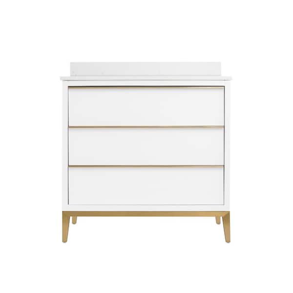 36 in. Solid Wood Single Sink White Bath Vanity with Carrara White Quartz Top, Soft Close Drawers, Assembled