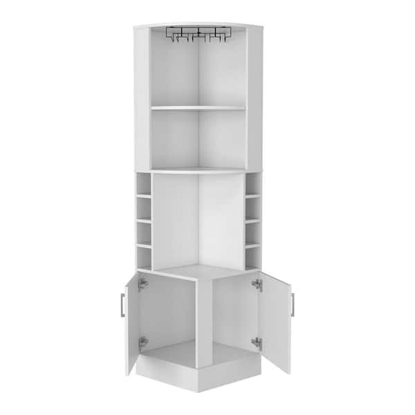 grossag 18.4 in. W x 18.4 in. D x 71.1 in. H White Freestanding Linen Cabinet with 8 Wine Cubbies, Drawers and 2 Doors