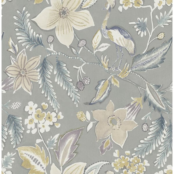 SCOTT LIVING Crestwood Grey Matte Crowned Crane Non-Pasted Non-Woven Paper Wallpaper
