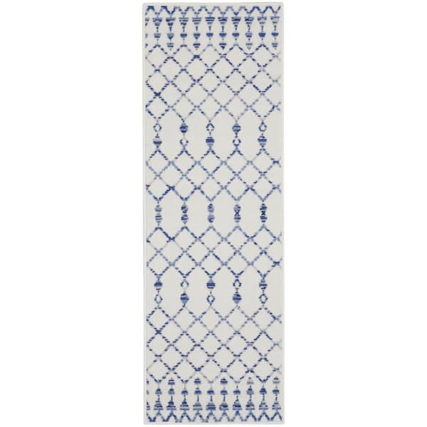 Whimsicle Ivory 2 ft. x 8 ft. Geometric Bohemian Kitchen Runner Area Rug
