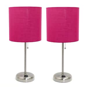 19.5 in. 2-Pack Pink Table Desk Lamp Set for Bedroom with Charging Outlet