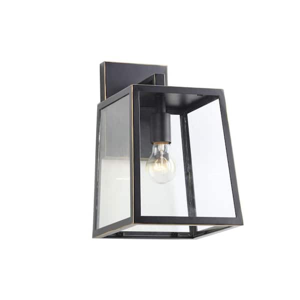 Unbranded Medium Trey 1-Light Imperial Black Outdoor Wall Lantern Sconce