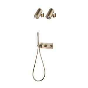 Complete Shower System 3-Spray Wall Mount Dual Shower Heads 5 GPM in Brushed Gold