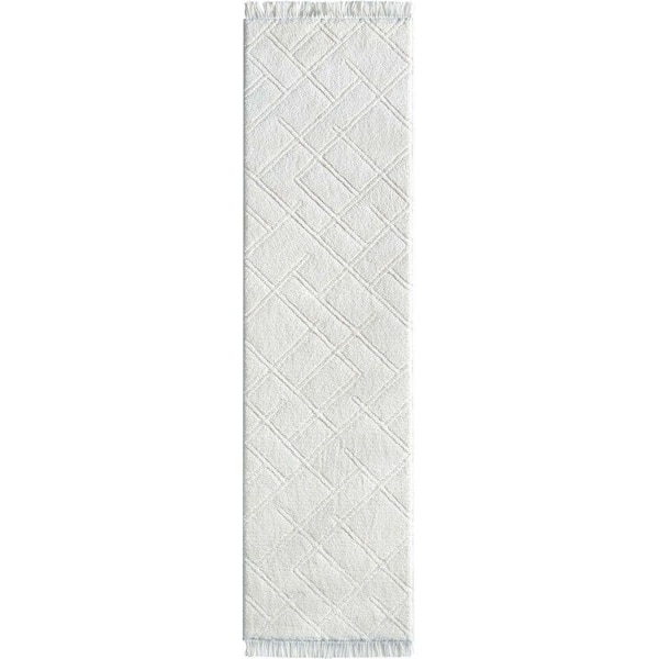 Marina Firth Modern Solid Shag, Ivory 2 ft. 7 in. x 9 ft. 10 in. Runner, Area Rug