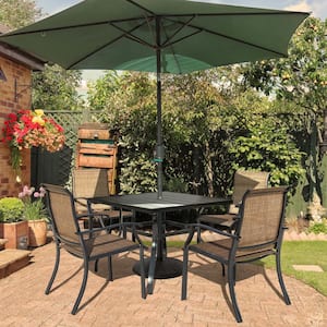 5-Pieces Rust-Free Metal Outdoor Patio Dining Set with 4 Textilene Dining Chairs and Square Dining Table