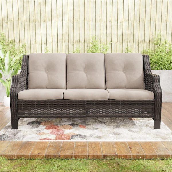 3-Seat Wicker Outdoor Patio Sofa Sectional Couch with BeigeCushions
