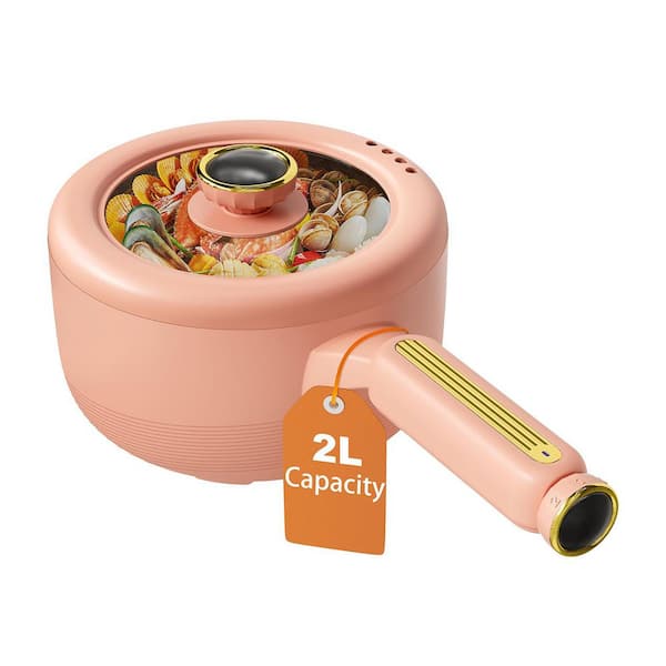 2L Electric Hot Pot Non-Stick Cooker with Dual Power Control Portable Sauté Pan Peach Nonstick Electric