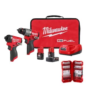 M12 FUEL 12-Volt Li-Ion Cordless Hammer Drill and Impact Driver Combo Kit with Impact Duty Driver Bit Set (40-Piece)