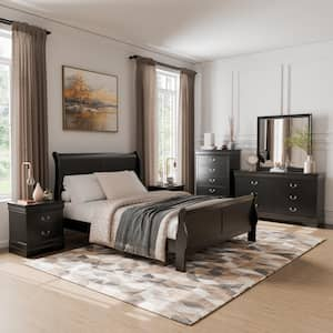 6-Piece Burkhart Black Wood King Bedroom Set with Dresser and Mirror