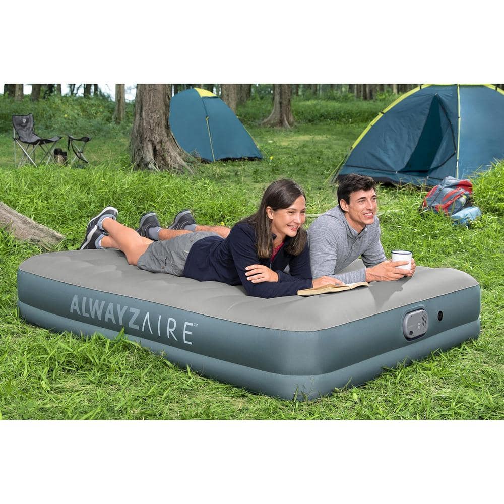 Gray Queen Inflatable Air Mattress with Rechargeable Pump
