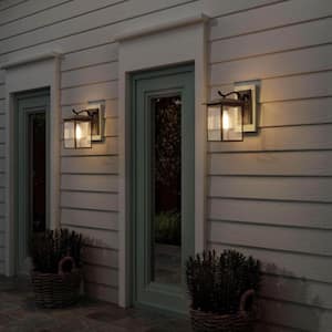 Matte Black Outdoor Sconce for Entryway Porch Patio Gazebo Pergola, 1-Light Rust-Proof Wall Light with Seedy Glass Shade