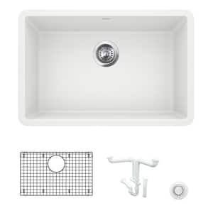 Precis 26.81 in. Undermount Single Bowl White Granite Composite Kitchen Sink Kit with Accessories