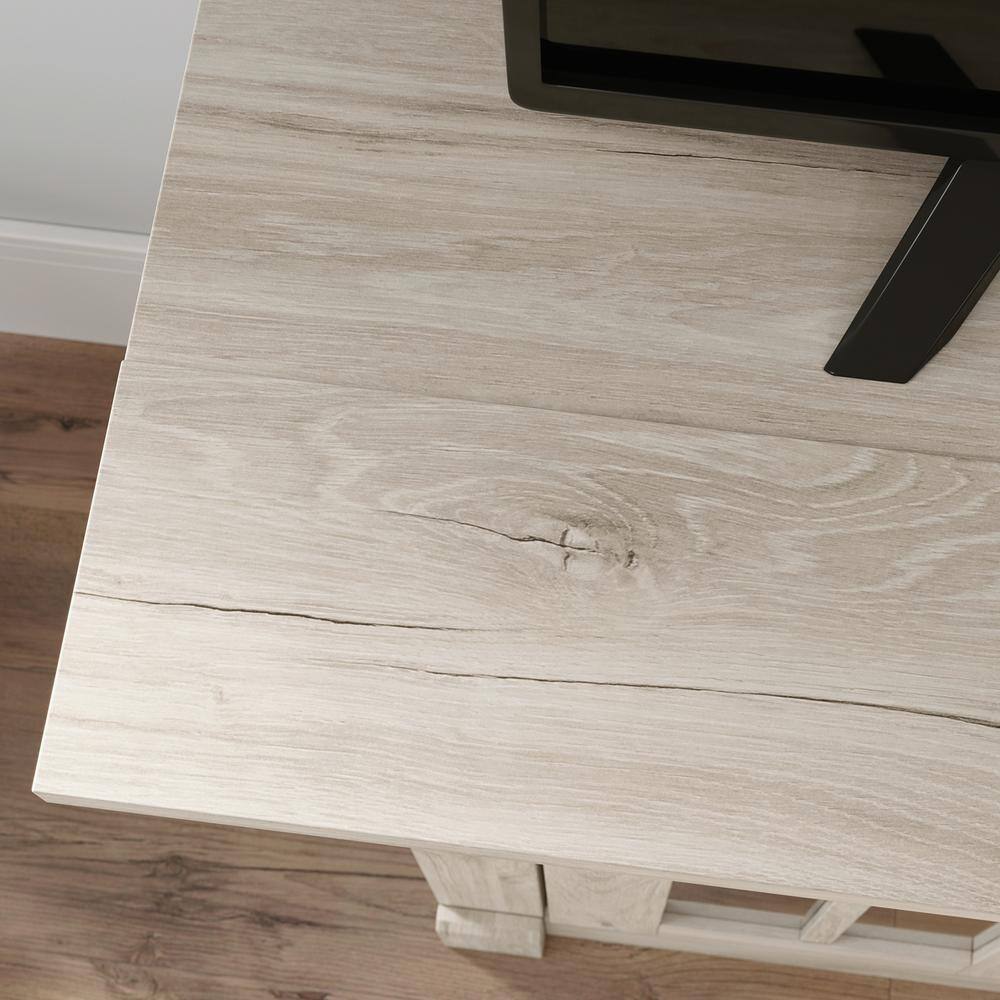Chalk Oak 60" Fireplace TV Credenza with Glass Doors
