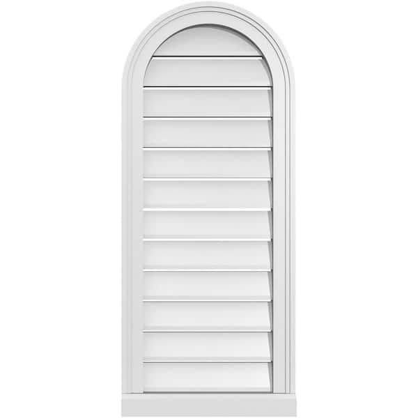 Ekena Millwork 16 in. x 38 in. Round Top White PVC Paintable Gable Louver Vent Functional
