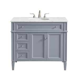 40 in. W x 21.5 in. D x 21.5 in. H Single Bathroom Vanity in Grey with White Marble Vanity Top and White Basin