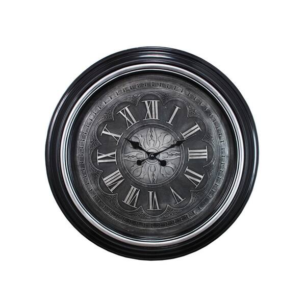 Kiera Grace Genoa Oversized 23 in. Wall Clock with Raised Numbers 2 in. D - Black with Brushed Silver Bezel