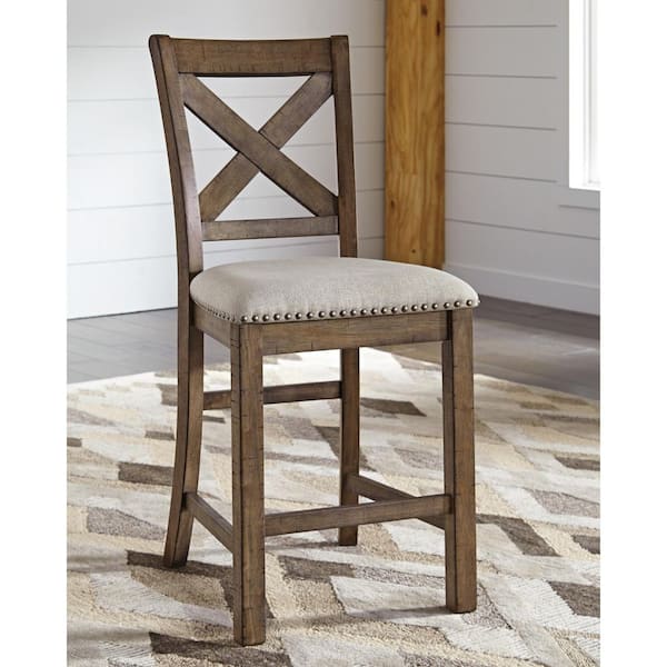 Moriville 41.5 in. H Beige/Brown High Back Wood Bar Stool with Upholstery Seat Set of 2