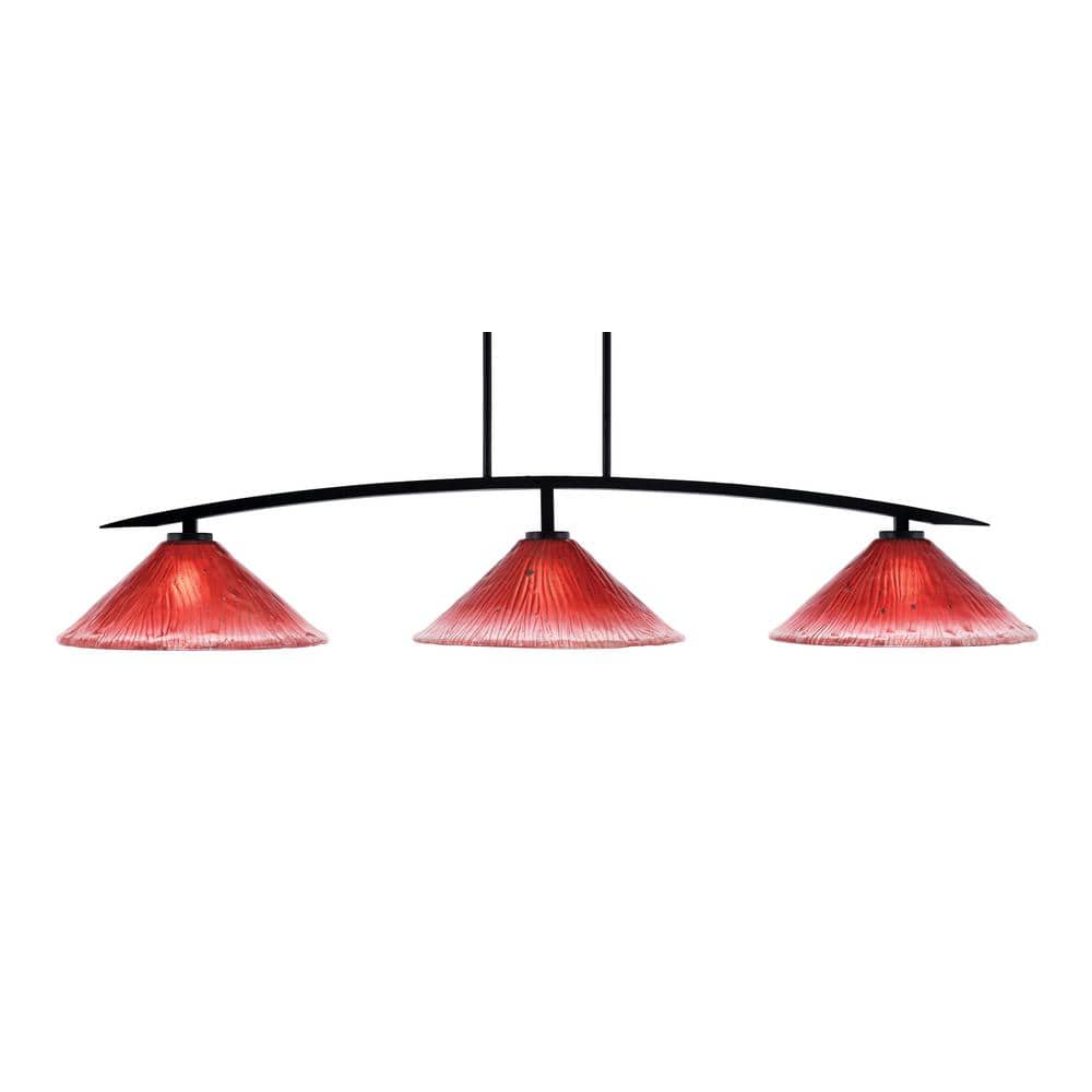 Siena 3-Light Matte Black Billiard Light with 16 in. Raspberry Crystal Glas