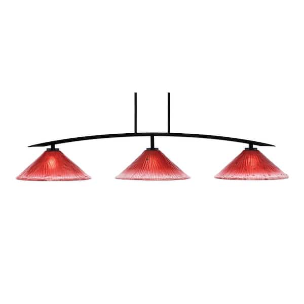 Unbranded Siena 3-Light Matte Black Billiard Light with 16 in. Raspberry Crystal Glass Shades No Bulbs Included