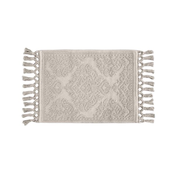 Jean Pierre Ricardo Cotton Fringe 17 in. x 31 in. Bath Rug in Light Gray