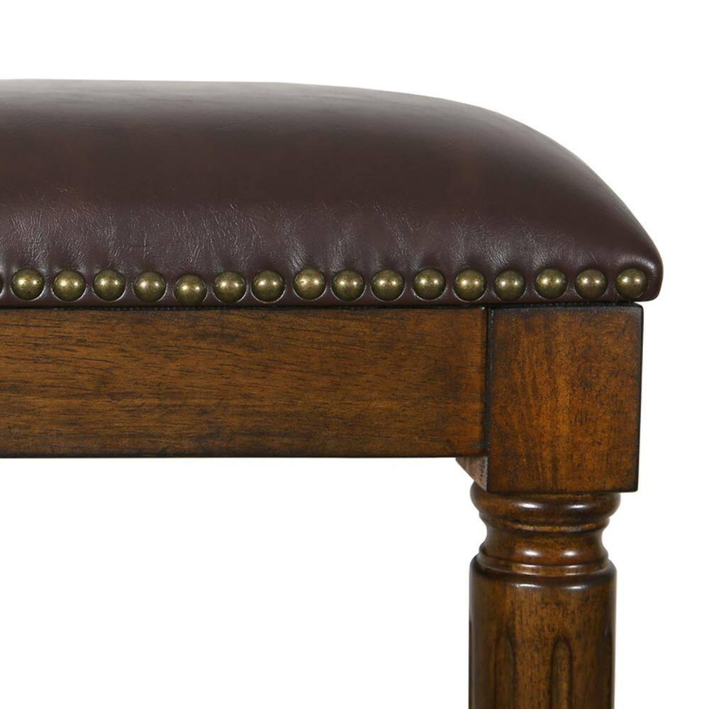 Distressed Walnut 30" Backless Bar Stool with Faux Leather Seat