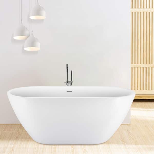 UPIKER Modern 70 in. Acrylic Rectangular Freestanding Flatbottom Bathtub in. Glossy White with cUPC Certificated
