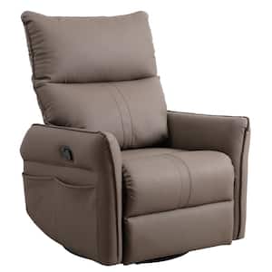 Brown Faux Leather Recliner 360° Swivel Manual Recliner with Side pocket (Manual Gear)