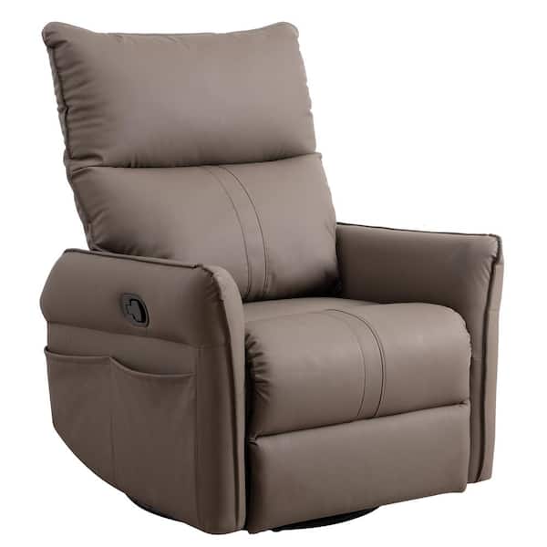 Z-joyee Brown Faux Leather Recliner 360° Swivel Manual Recliner with Side pocket (Manual Gear)