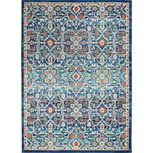Passion Blue/Multicolor 5 ft. x 7 ft. Floral Transitional Area Rug