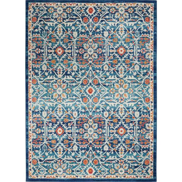 Nourison Passion Blue/Multicolor 5 ft. x 7 ft. Floral Transitional Area Rug