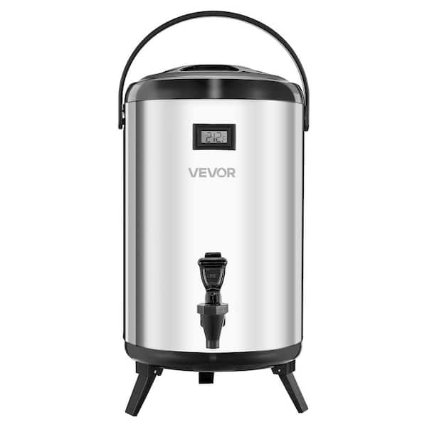 Insulated Beverage Dispenser 3.2Gal. Stainless Steel with Spigot & Temp Display, Hot & Cold Drinks for Cafes/Restaurants