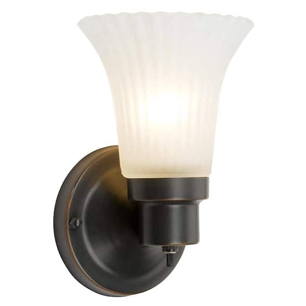 Design House Village 1-Light Indoor Dimmable Wall Sconce with Frosted Flute Glass with Twist On/Off Switch, Oil Rubbed Bronze