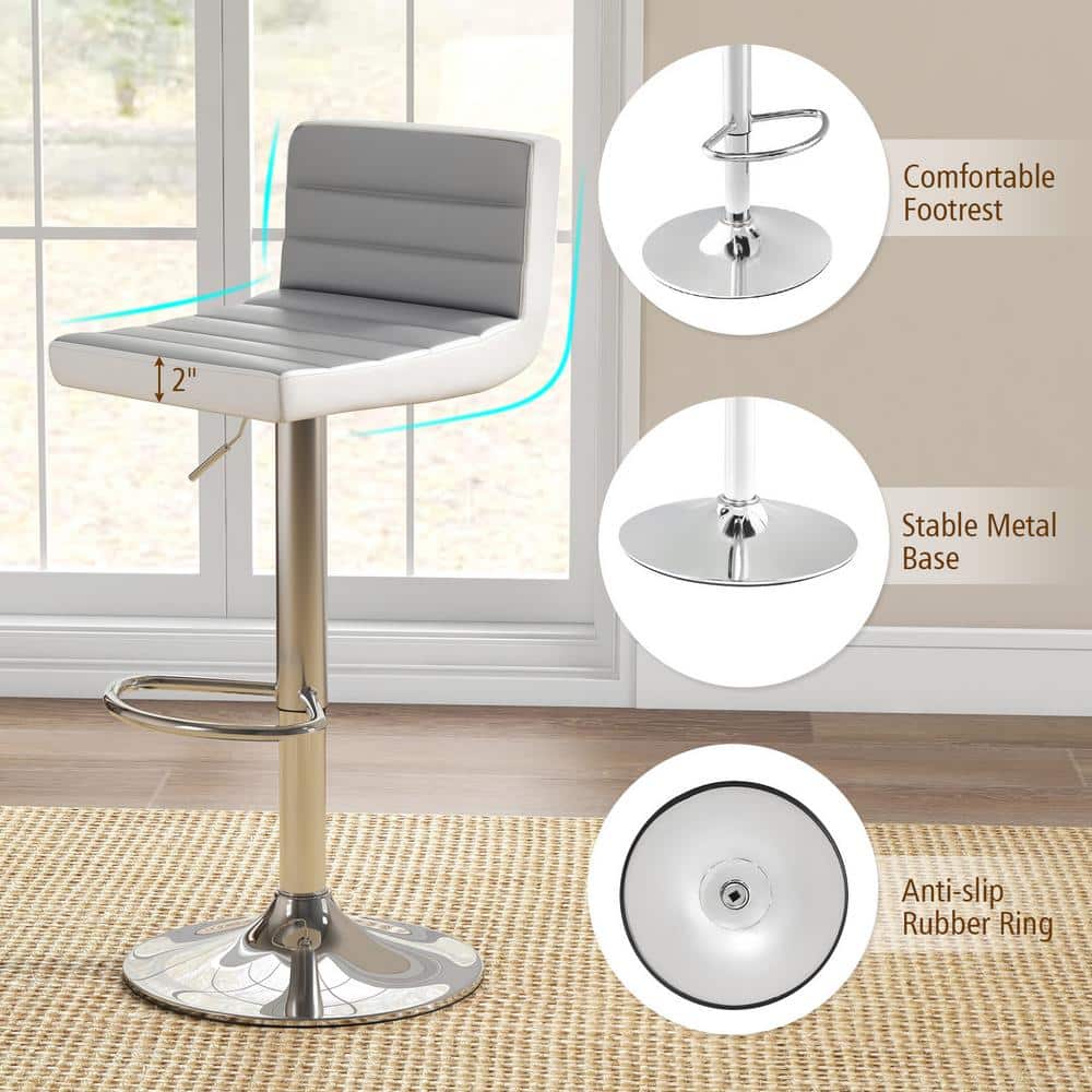 Set of 2 Gray and White Adjustable Swivel Bar Stools