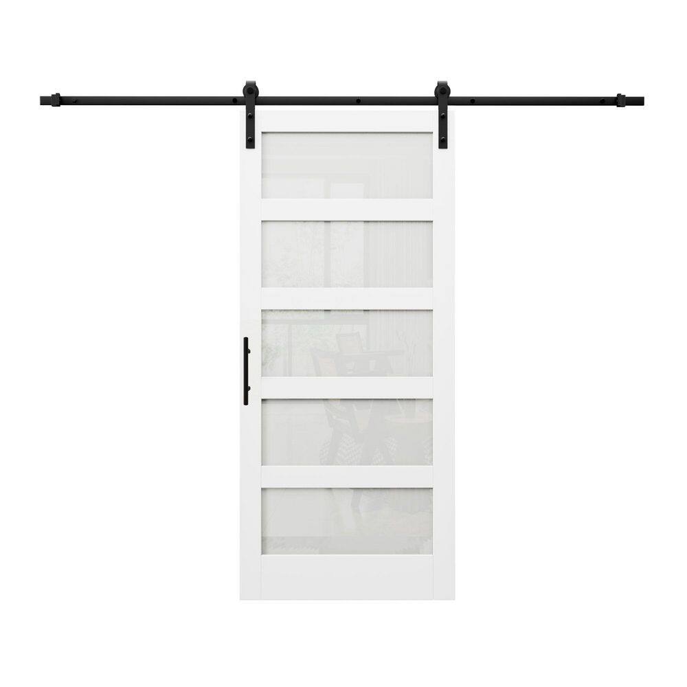 36 in. x 84 in. Pre-Drilled 5 Lite Tempered Frosted Glass White Primed MDF Wodd Sliding Barn Door with Hardware Kit price history on PriceWatchPro