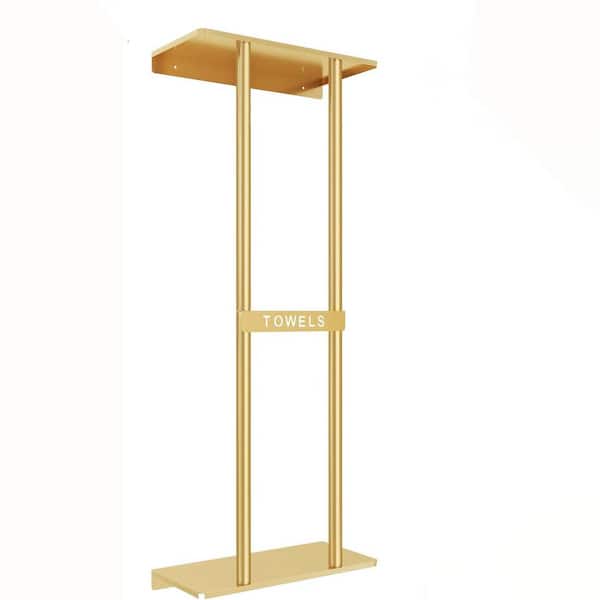 30 in. Single Bathroom Towel Rack for Rolled Towels Wall Mounted with Metal Shelf in Gold (1-Pack)
