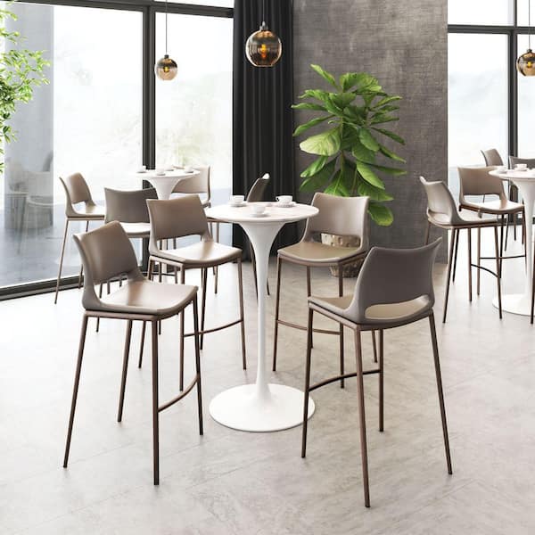 25.2 in. H Brown Finish Low Back Wood Bar Stool with Faux Leather Square Seat (Set of 2)