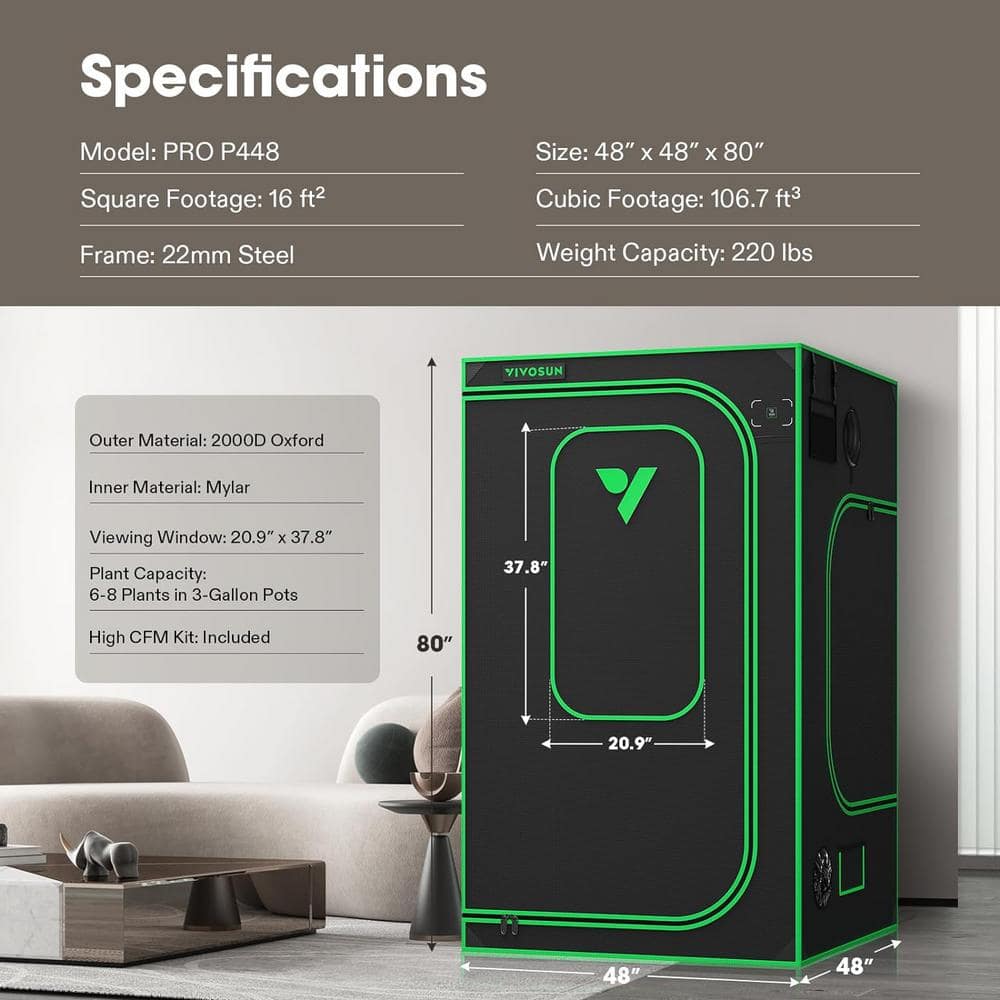 VIVOSUN 4 ft x 4 ft Black and Green Steel Grow Tent with Reflective Mylar