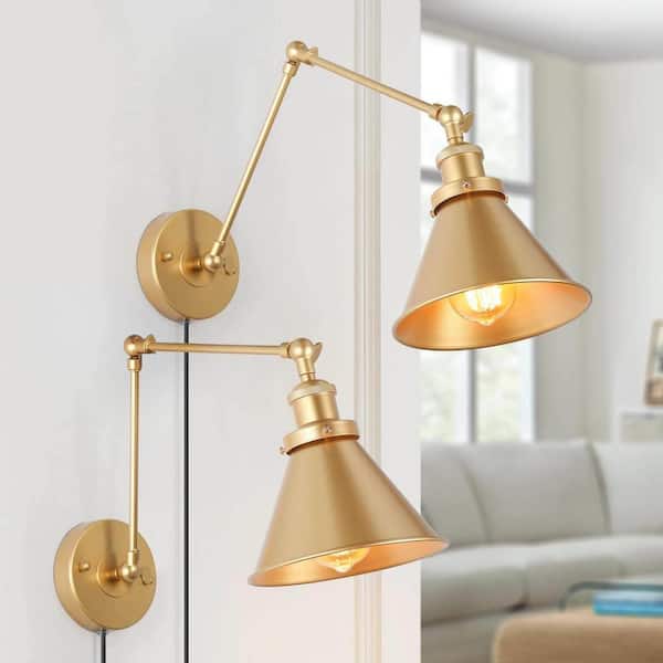 LNC Brass Swing Arm, 1-Light Gold Bell Modern Swing Arm Plug-In Wall Sconce  Desk Lamp Hardwired Bedroom Wall Lamp (2-Pack) NMNVJVHD1370637 - The Home  Depot