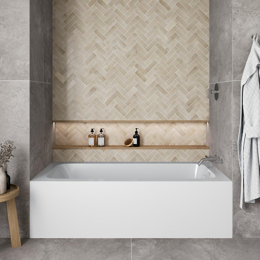 66-Inch Glossy White Acrylic Alcove Bathtub with Right-Hand Drain