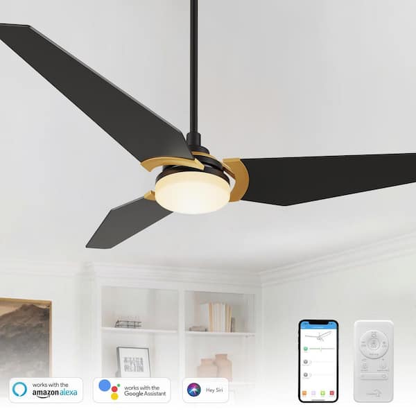 Brently 56 in. Dimmable LED Indoor/Outdoor Black Smart Ceiling Fan with Light and Remote, Works w/ Alexa/Google Home
