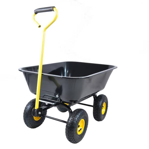 Unbranded 2 cu. ft. Steel Garden Cart, Folding Car Poly Dump Truck with Steel Frame, 10 in. Pneumatic tire, Black